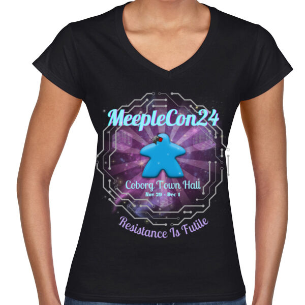 MeepleCon 2024 - Resistance is Futile! Women's V-neck Tee. Thumbnail